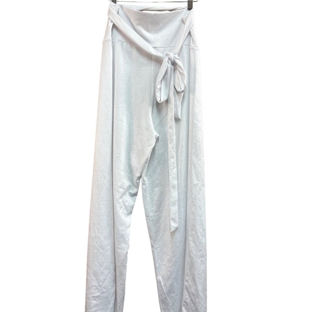 White Wide-Leg Pants With Tie Waist 1XL